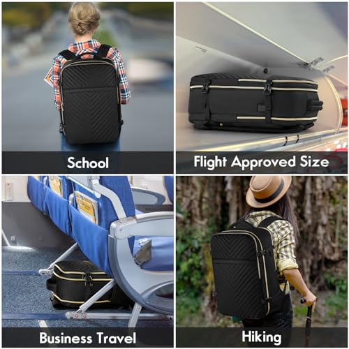 MOMUVO Carry On Backpack for Women,Flight Approved Large Travel Laptop Backpack Water Resistant Luggage Travel Bag for Weekender Business, Black-1 の商品画像 1