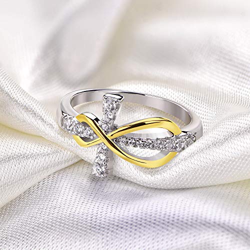 JO WISDOM 925 Sterling Silver Cubic Zirconia Cross Infinity Ring4
