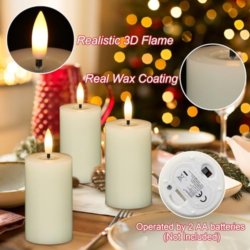 Image of Flameless Candles with Remote Timer, 6 PCS Real Wax LED Votive Battery Operated Candles with 3D Flame, Flickering Pillar Candles for Christmas Home Decororations(Ivory, 4.5 inch x 1.9 inch)