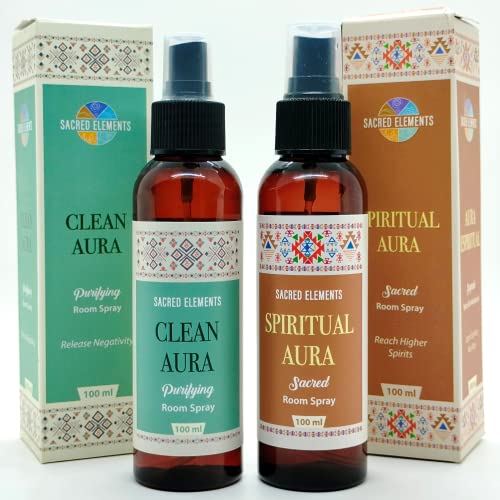 Spiritual Cleansing and Auric Spray - (Pack of 2, 6.6 Oz) 100% Organic, Crystal Quartz Charged Reiki Spray | Woody, Spicy Saje Room Spray for Smudging, Abundance Spray perfect as Spirtual Gifts