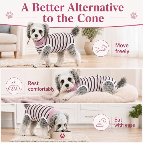 Image of Dog Surgery Recovery Suits, Sleeveless Dog Recovery Suit Female, E-Collar & Cone Alternative Surgical Suit for Small and Medium Dogs After Surgery, Striped Dog Onesie Pajamas