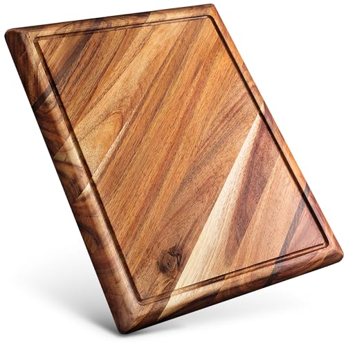 Contour Tabla de Cortar Madera - Tabla de Cortar Grande de acacia para Cocina con Soporte, Madera Sostenible, Ranura para Jugos - Apace Living Premier Collection (43 x 33 x 3,8 cm)