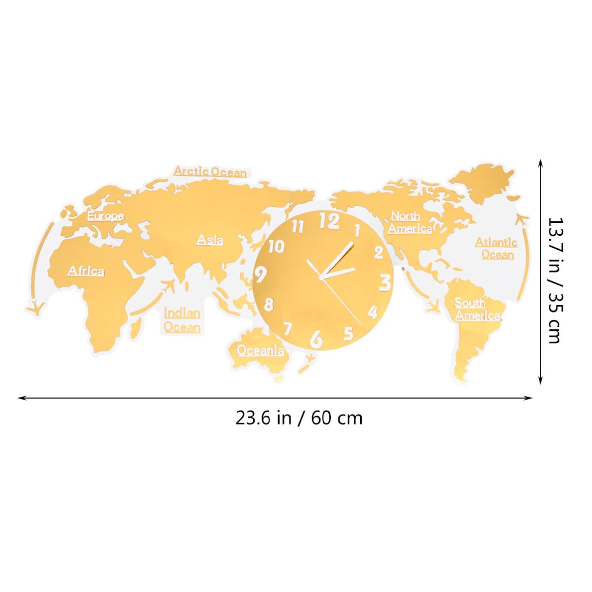 BESTOYARD Acrilico Orologio da Parete con Mappa Globale Silenzioso