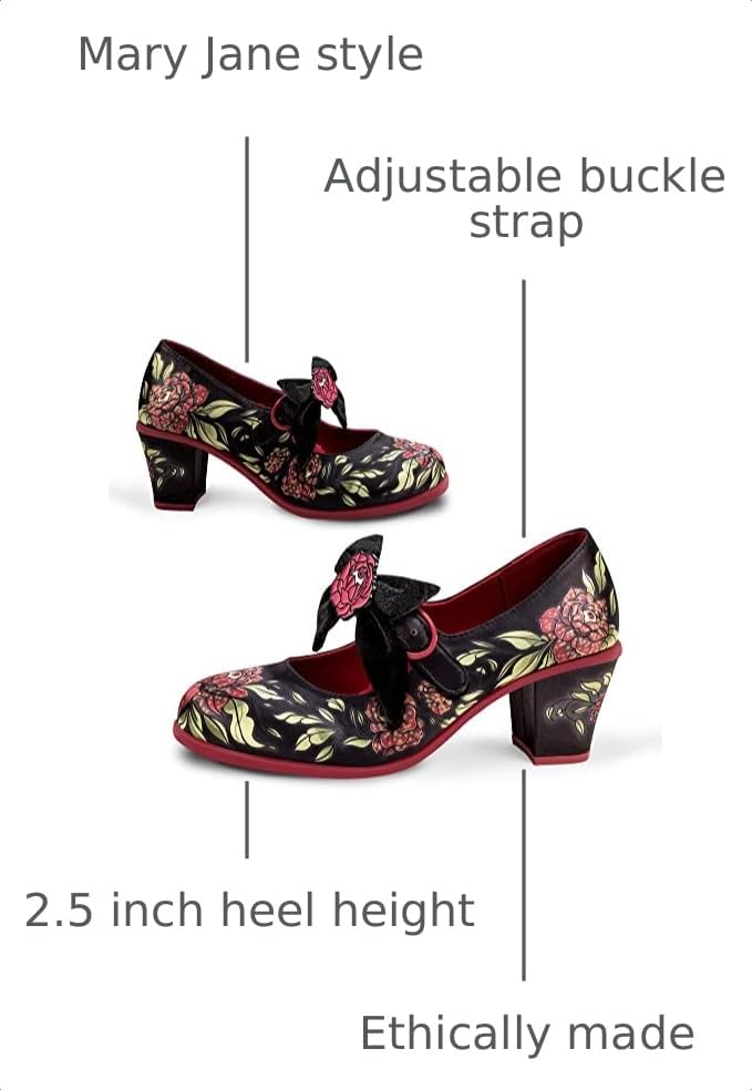 Image of Hot Chocolate Design Artistic Women's Mid Heel Strap Pumps | Block Heel Design, Vegan Faux-Leather Upper, Padded Footbed, Buckle Closure, Occasion Pumps for Women