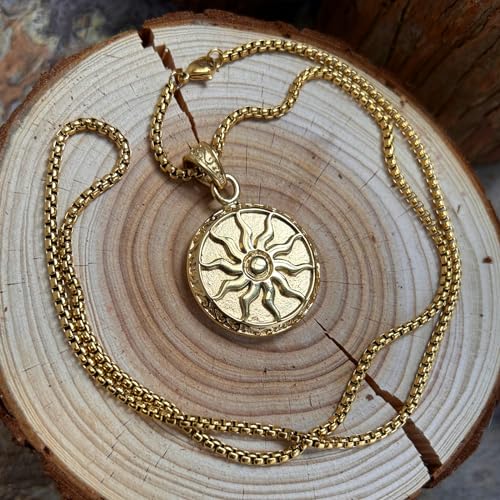 bahamut Greek Mens Jewelry Sun Pendant Necklace for Men Women, Stainless Steel Vintage Protective Amulets Gifts3