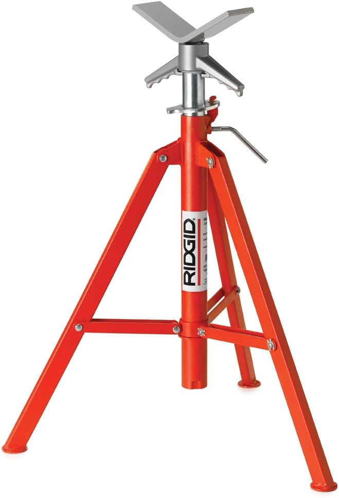 RIDGID 22168 Model VF-99 V Head High Folding Pipe Stand, 12-inch Pipe Stand, Red