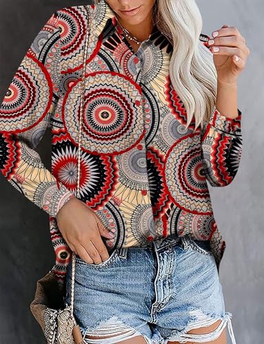 Image of Magritta Women's Shirts Fashion Casual Loose Fit Long Sleeve Button Down Lightweight Collared Blouse Tops
