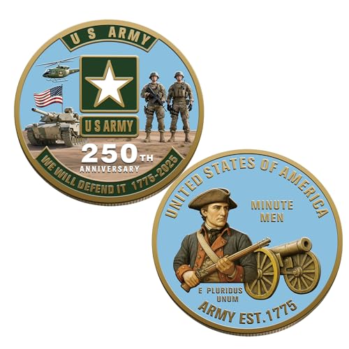 Image of 250th Anniversary U.S. Army Challenge Coin 1775-2025 - Double-Sided Gold-Plated U.S. Military Commemorative Coin - 1.77 inch High Relief Patriotic Collector Keepsake for Veterans (Army)