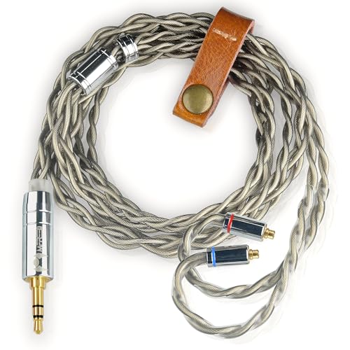 mfreeo Premium IEM Earphone Audio Cable, Single Crystal Copper & Silver-Plated Hybrid Twisted, Balanced Upgrade Cable, Braided Hi-Fi Replacement Extension Cord 1.2M (mmcx, 3.5mm)