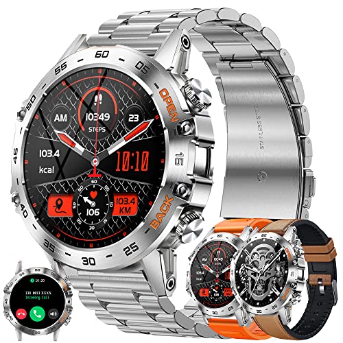Reloj Inteligente Hombre con Llamada y Whatsapp, 1,39' AMOLED 5ATM Impermeable Reloj Smartwatch 123 Deportivo Hombre con Monitor Sueño, Oxígeno Sanguíneo, Podómetro, Pulsómetro Android iOS (Plata)