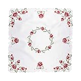Maße: 38 x 87 cm Unbekannt TRI Tischdecke Festliche Tafel Tischtuch Tischläufer Tafeldecke, Rosenmotiv & Lochstickereien, Polyester, waschbar, weiß rot