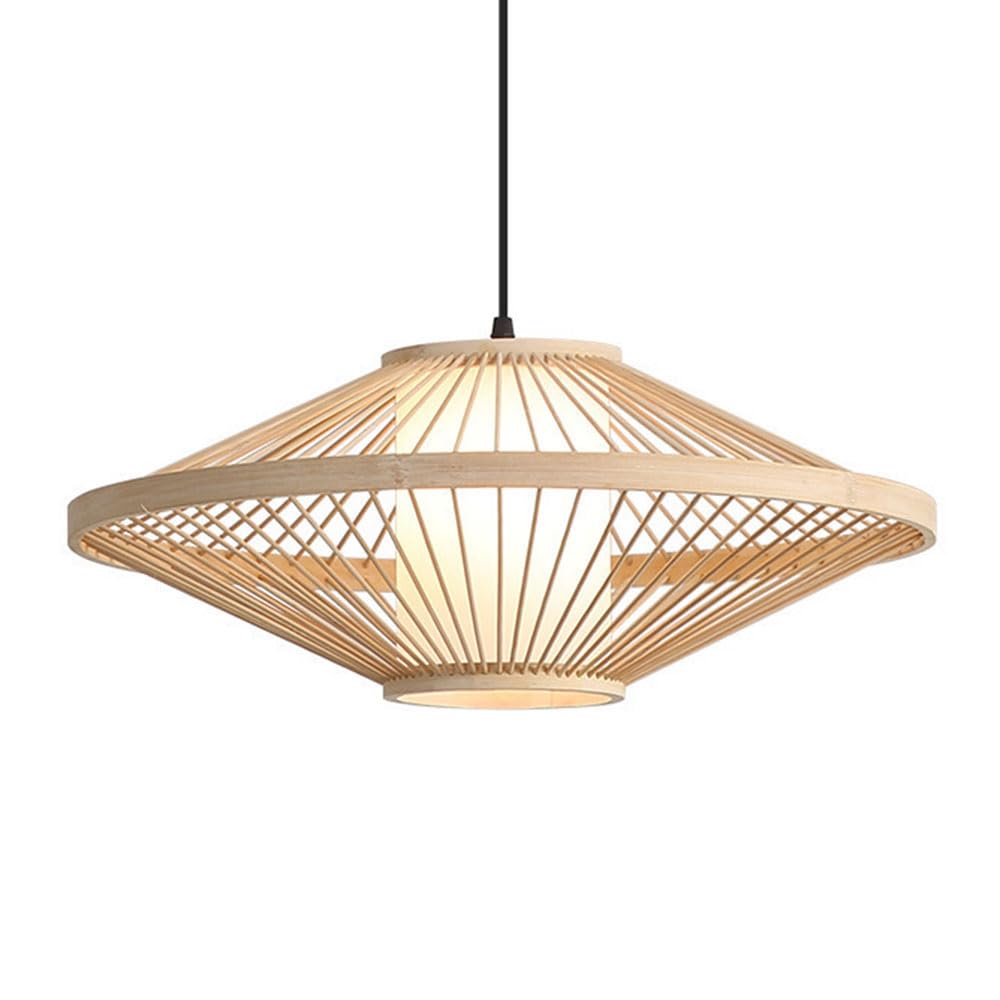 TCHAUSGZOZ Rustic Bamboo Woven Pendant Lamp - Mid-Century Brown Wicker Light Fixture Adjustable Cord for Living Room, Dining, and Bar(Natural,60cm)