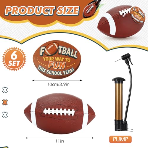 Image of Skylety 6 Sets Composite Leather Footballs Official Size 9 Footballs Inflatable with Pump Official Leather Football 11 Inch High School Football for Back to School Gifts, Youth, Junior, Adult