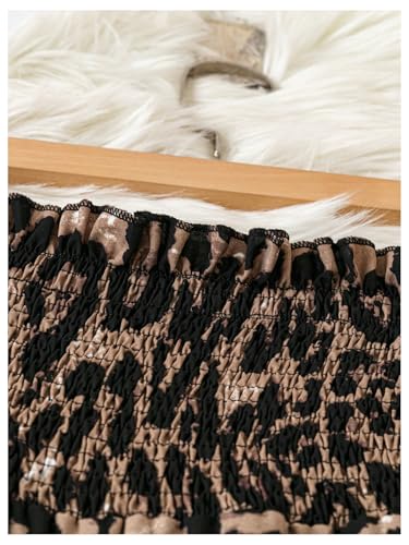 MakeMeChic Women's Plus Size Leopard Print Shirred Elastic Waist Wide Leg Pants Trousers4