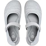 ZOOFLEX Women's Mary Jane Flats - Gray Knit Ballet Shoes with Wide Toe Box & Round Toe, Comfortable Slip-On Dressy Casual Office Flats for Women