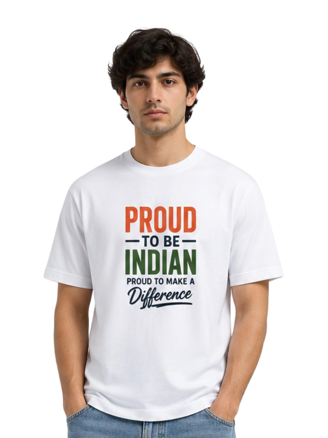 Men Independence Day Proud to Be Indian Oversized Cotton T-Shirt White-image-9
