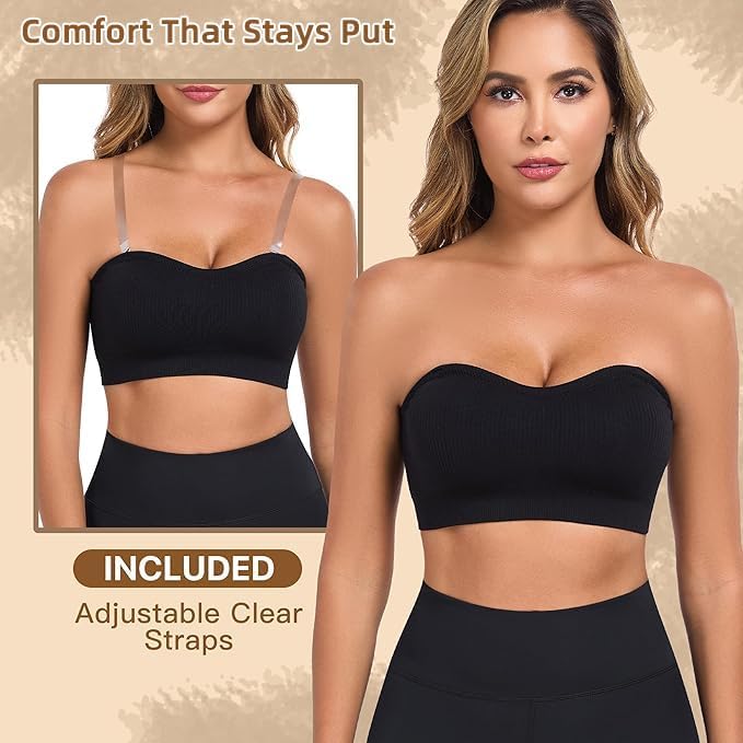 OBICUM Strapless Bras for Women Non-Slip Silicone Push Up Padded Bandeau Bralette Tube Top Bra - Image 3
