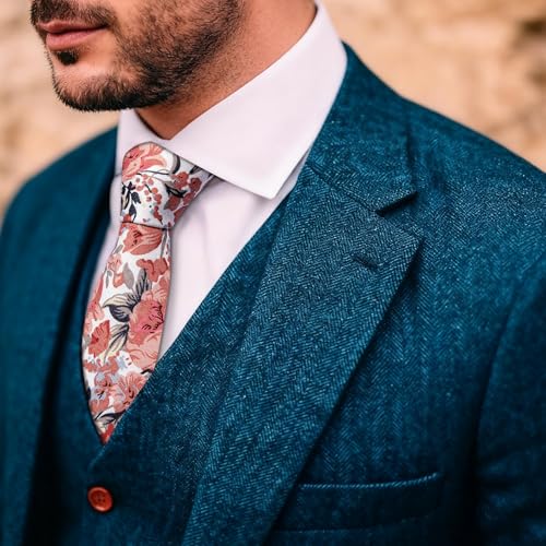 Image of Barry.Wang 100% Cotton Floral Ties for Men 63 inch Extra Long Necktie Clip