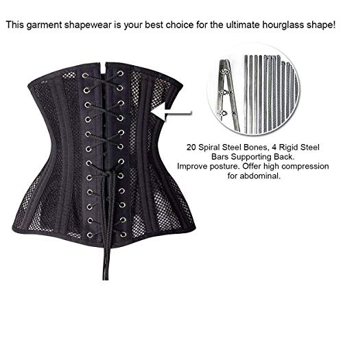 Shaperx Women 26 Steel Boned Mesh Corsets Longline Heavy Duty Waist Trainer Long Torso Cincher,Sz1794-Black-L #TOP3