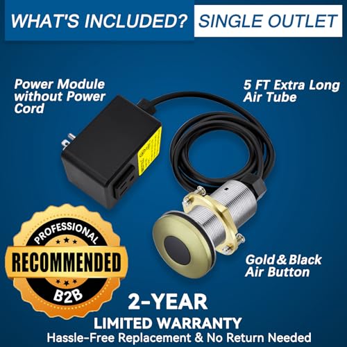 Image of Garbage Disposal Air Switch Kit, Gold and Black All Metal Sink Top Long Push Button for Food Waste Disposer Part by BESTILL, UL Listed