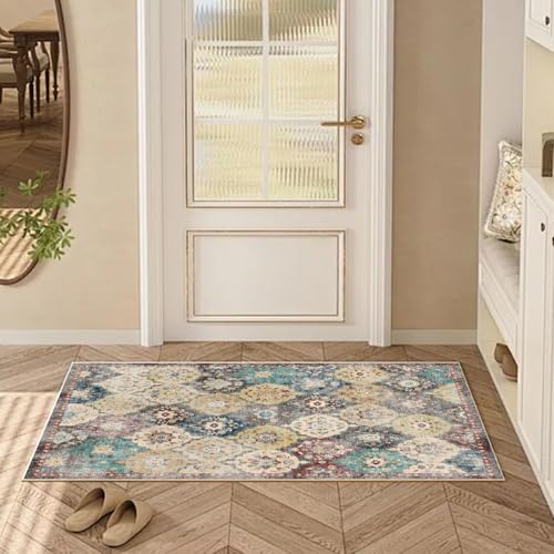 WTHYGB Teppich Läufer Flur Teppichläufer Küchenläufer Küche Teppiche rutschfest Waschbar Bettvorleger für Flur Waschküche, 60x90cm Mehrfarbig Rot