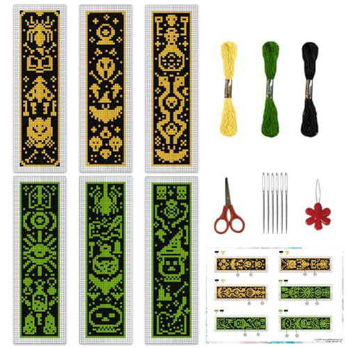 Image of INFUNLY 6pcs Magic DIY Cross Stitch Bookmark Kits 8''x2.4'' Divination Bookmark Making Kits with Instruction Inspirational Embroidery Bookmark Set DIY Needlepoint Bookmark Kit for Gifts