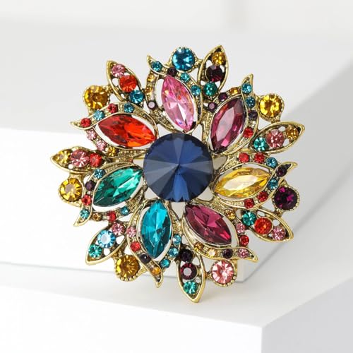 Image of Rhinestone Flower Brooch for Women Vintage Crystal Flower Brooch Pin Elegant Clothing Hat Bag Accessories Christmas Birthday Party Wedding Costume Jewelry