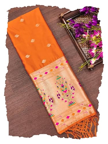 Image of DEVANGI Women's Woven Paithani Banarasi Silk Dupatta /Chunni For Women, Floral Print 1 Meter Wide and 2.3 Meter Length Printed Designer Dupatta /Chunni For Girls