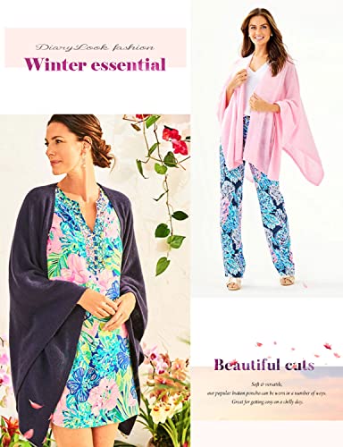 DiaryLook Kaschmir-Feeling gestrickter Poncho Damen Elegant, Langer Cape Damen Poncho für Frauen, weiche Knöpfe, Leichter Wickel Schal Cardigan für Frühling, Sommer, Winter Geschenk für Frauen