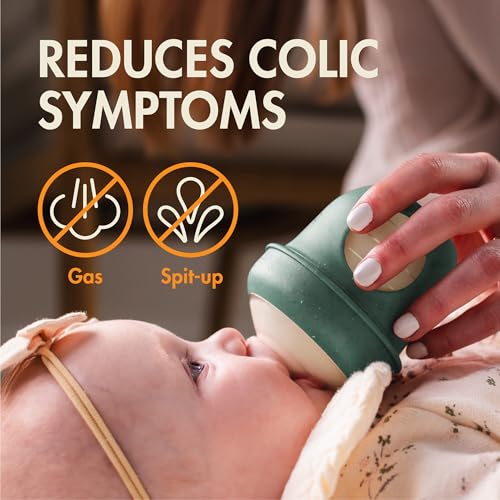 Image of Boon Nursh Silicone Baby Bottles - Green Speckle - 8 Oz - 3 Count | 100% Food-Safe Silicone, Made Without BPA Or PVC, Slow Flow, Air-Free Feeding, Helps Reduce Colic Symptoms, Dishwasher Safe