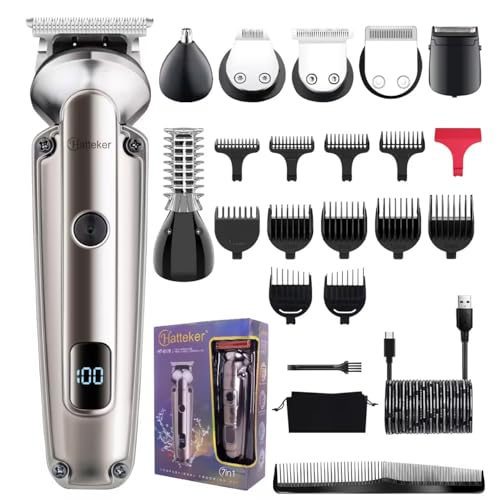 Hatteker Beard Trimmer for Men Waterproof Hair Trimmer Electric Razor Cordless Hair Clippers Shavers for Men Shaving Kit for Nose Mustache Body Facial Beard Grooming Kit 7 in 1
