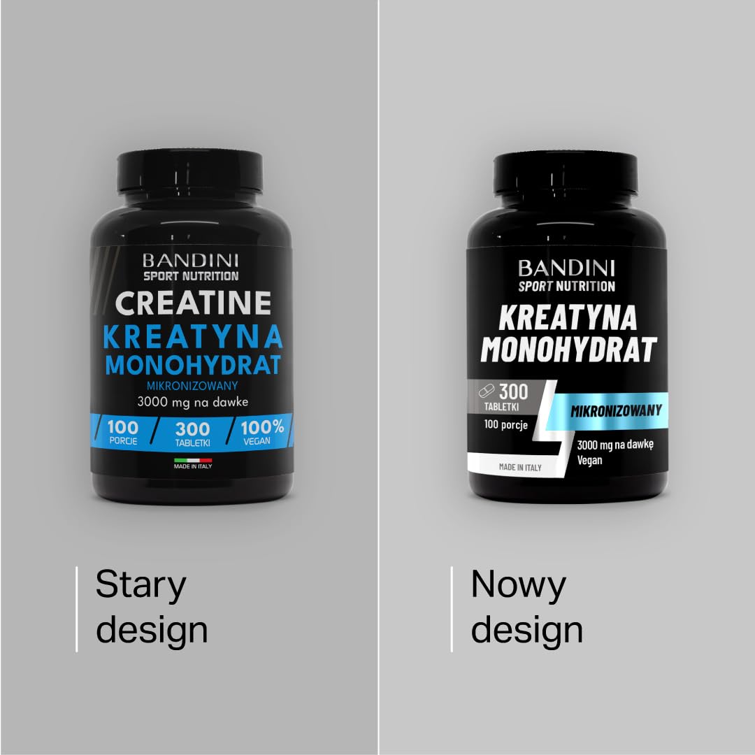 Bandini® Creatine Monohydrate Micronised 300 tabletek po 3000 mg w porcji - suplement treningowy, na siłownię i przedtreningowy - wegański - 100% czysty monohydrat kreatyny.