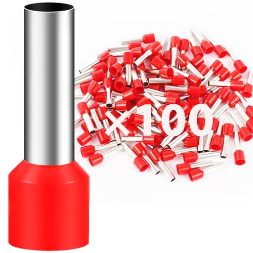 100Stk 10mm Aderendhülsen 18mm Lang Aderendhülse Teillisoliert PVC Kabel-Verbinder aus Kupfer verzinnt (10mmx18mm)