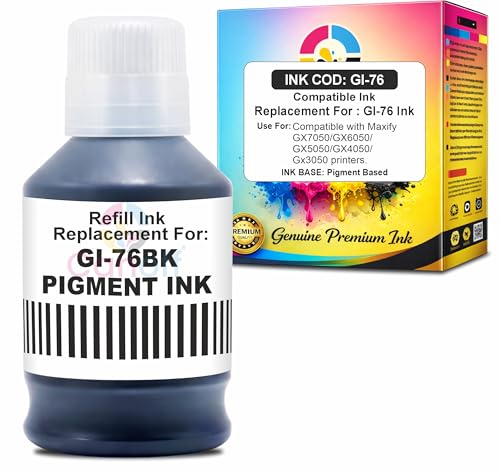 Image of CANOFF GI 76 Black Pigment Refill Ink Compatible Ink Bottle Replacement for Canon MAXIFY GX7050 GX6050 GX5050 GX4050 GX3050 Printers - Pigment Ink for Sharp Prints 170ml 1pcs