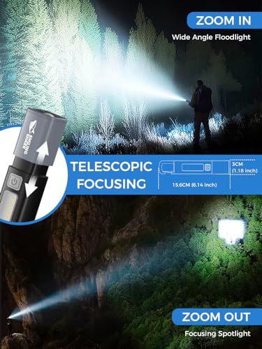 Image of Smiling Shark G1 Flashlight, 2 Pack Small Bright LED Rechargeable Flashlights High Lumens with Side Light & Hook & Zoomable Brightest Handheld Waterproof Flash Light for Emergencies /Camping, Black