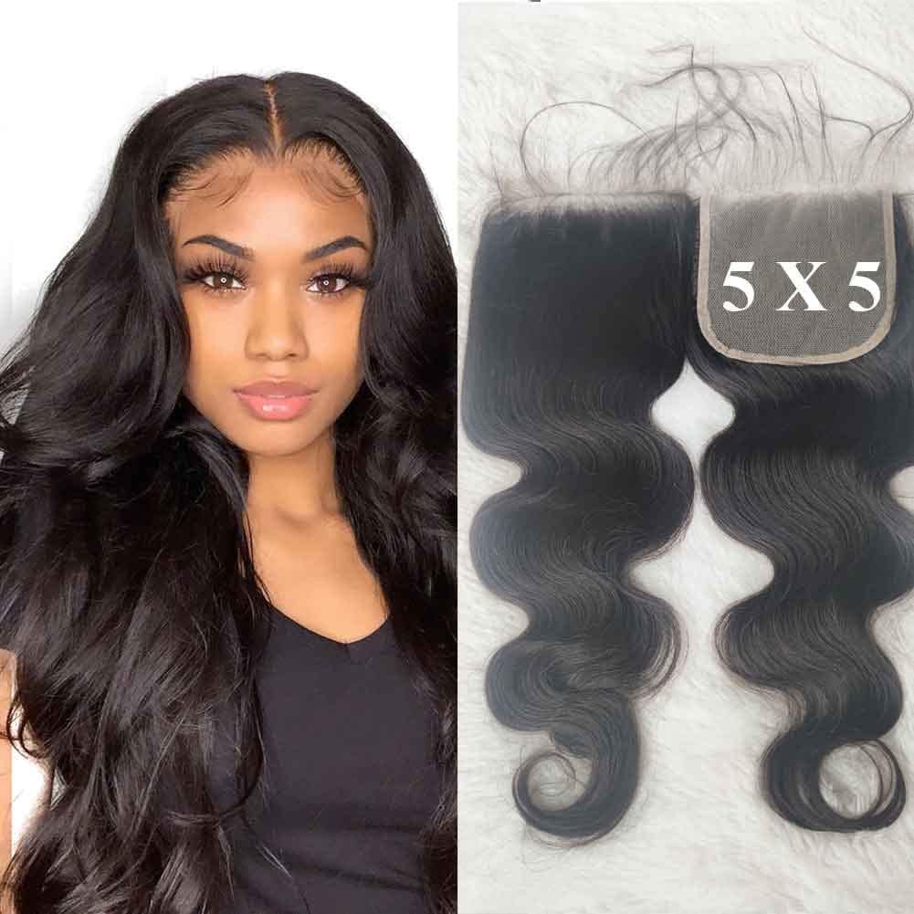 Forawme 100 Real Virgin Brazilian Human Hair Pre Plucked 5X5 Top Closure 12 Inch Body Wave Soft Human Hair Transparent Lace Closure With Natural Hairline