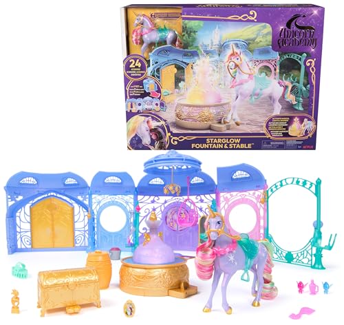 Unicorn Academy, Starglow Fountain &amp; Stable Playset with Wildstar, Lights and Sounds, 24 Accessories, Dolls and Unicorn Toys for Girls Aged 4 and up