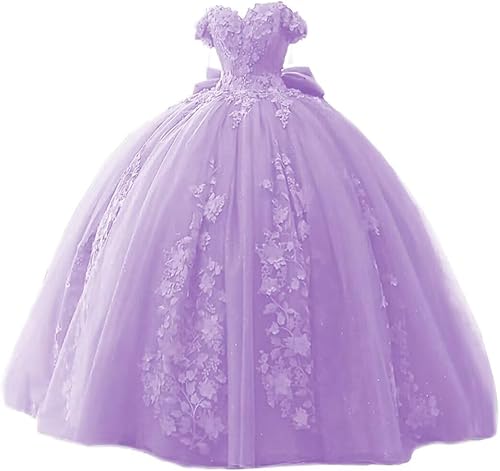 TRHTX Vestidos de quinceañera con cuentas de encaje 2025 hinchados con hombros descubiertos dulces 16 vestidos de flores de tul vestido de membrillo