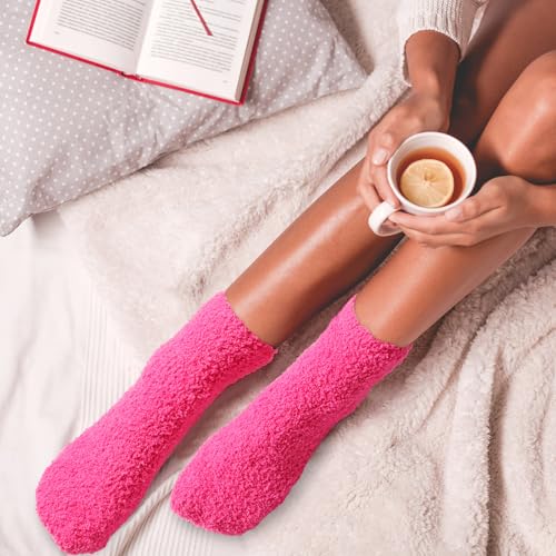 Image of Geyoga 4 Pair Valentine's Day Wine Socks Gifts for Women Wine Lovers Xmas If You Can Read This Cupcake Crew Socks(Neon Pink)