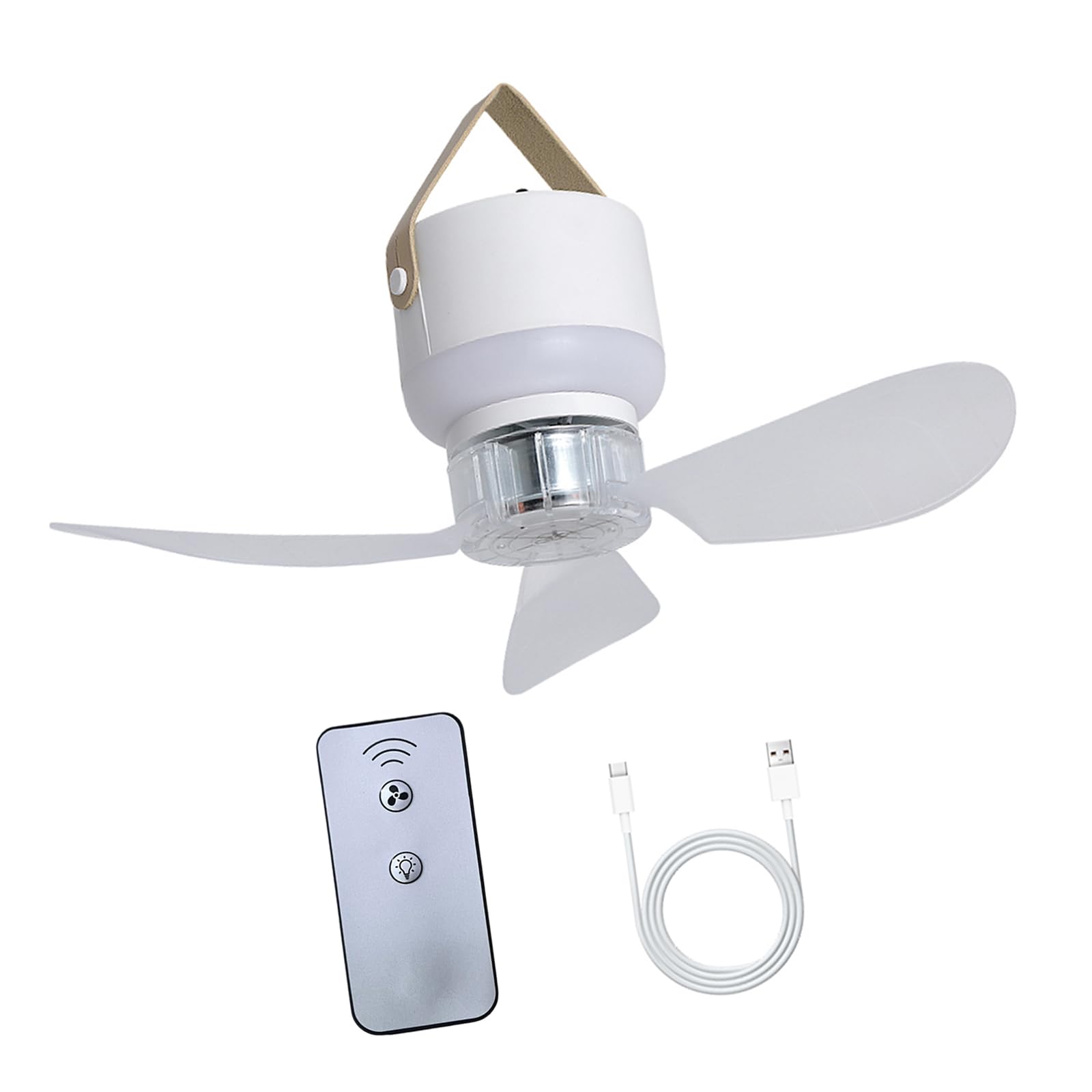 Ventilador de camping de 3 velocidades con linterna LED regulable y mando