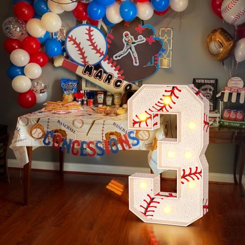 Image of Imprsv Baseball Birthday Decorations, 3ft Marquee Numbers 3 Party Decor