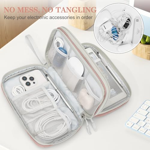 Image of FYY Electronic Organizer, Large Travel Cable Organizer Bag Pouch Electronic Accessories Carry Case Portable Waterproof Double Layers All-in-One Storage Bag for Cable, Cord, Charger, Pattern Pink