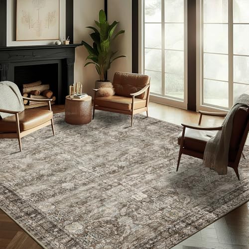 Washable Area Rug 8'x10' Retro Boho Design Non-Shedding Non-Slip Easy Care Ideal for High Traffic Areas in Living Room Bedroom Office Coffee Table Kitchen Large Carpet