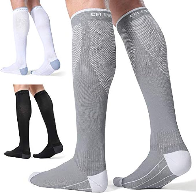 CS CELERSPORT 3 Pairs Compression Socks for Men and Women 20-30 mmHg Running Support Socks