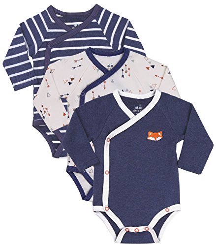 Image of Asher and Olivia Baby Boy's 3-Pack Long-Sleeve Kimono Bodysuit Set: Side Snap Infant Clothes Bundle