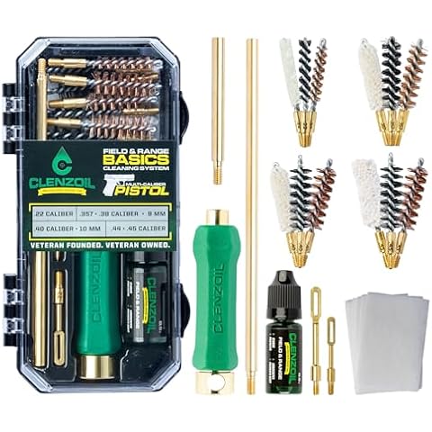CLENZOIL Field & Range Multi-Caliber Pistol Basics Gun Cleaning Kit | Complete Handgun Cleaning Kit for 22, 9mm, 380, 40 and 45 | All in One Gun Cleaning Kit with Oil and Cleaner Cover