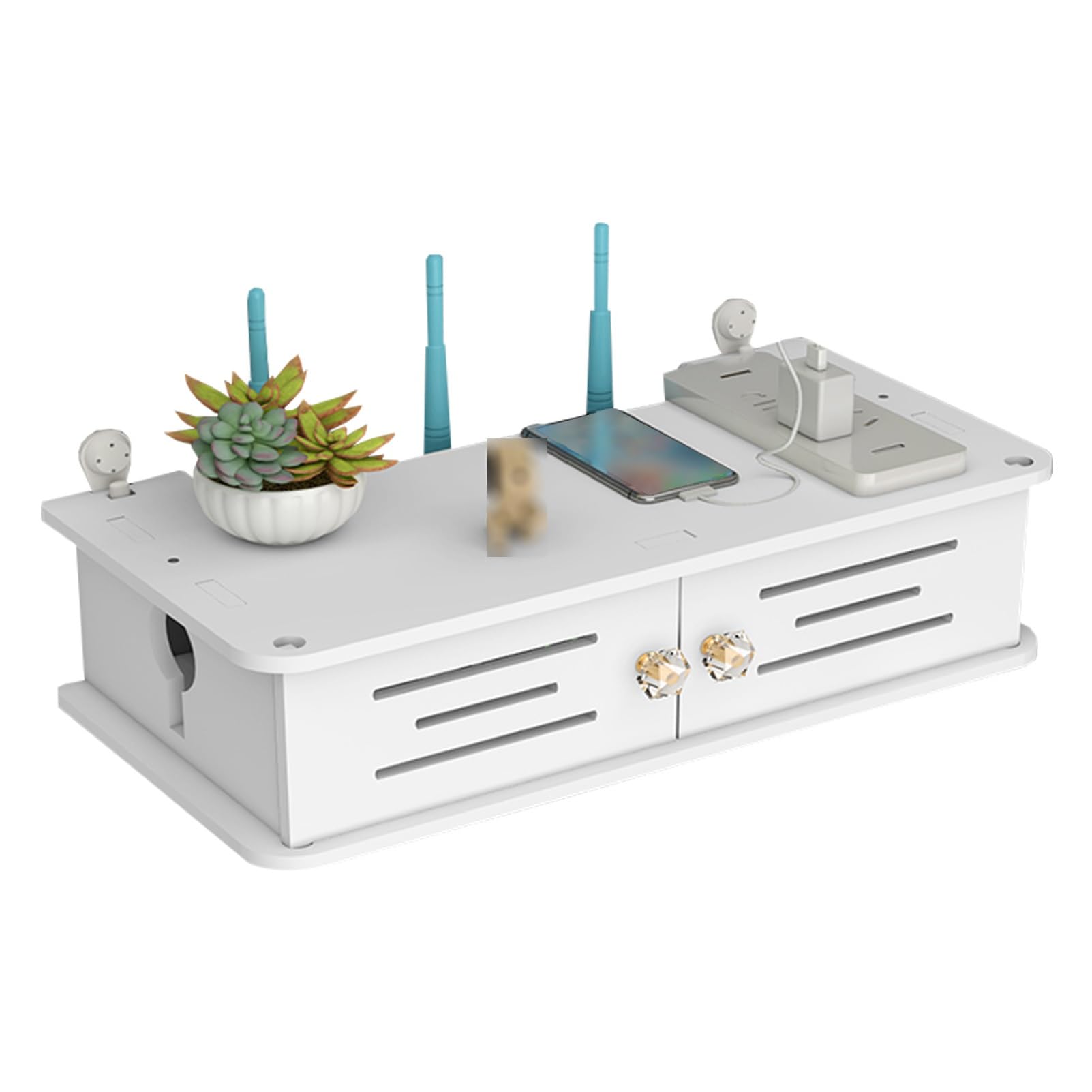 Meiiron Wall-Mounted WiFi Router Storage Boxe Punch-Free DIY TV Wall Finishing Set-top Box Hanging Shelf partition Router Shelf (Size : 40x20x11cm)