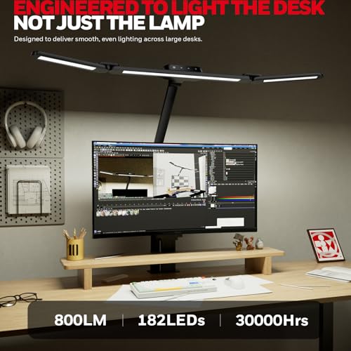 Honeywell Wide Desk Lamp with Clamp for Dual Monitors, 22W Full-Spectrum Eye-Caring LED Desk Lamp for Home Office, 3-Section Adjustable Architect Light for Large Desk, Stepless Dimming, 3000K-5700K - image 8