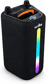 Caixa de Som somBox Portátil 100W RMS Graves Potentes RGB Bluetooth 5.3, USB e AUX, Bateria Longa Duração com 2 Microfones sem Fio para Festas, Karaoke e Uso Externo