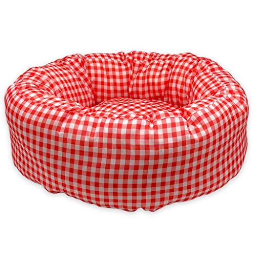 MIJOMA Huisdierbed, kattenbed, hondenbed van stof, puppykussen, zacht, comfortabel, hondenbed, kat, slapen, rond, Ø 35 cm (rood-wit) - Afbeelding 4